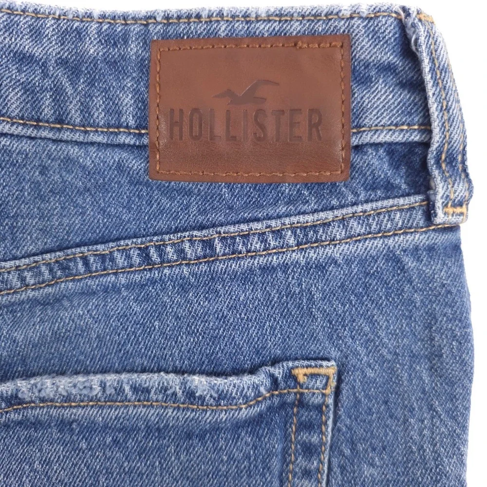Hollister Womens Jean Shorts Ultra High-Rise Mom Short 14 Blue Distressed Cuffed